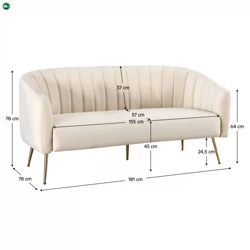 Design 3-as ülés kanapé, bézs Velvet szövet/gold króm-arany, BAGY