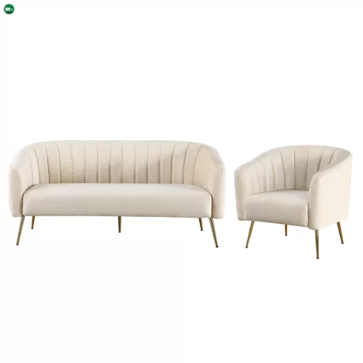 Design 3-as ülés kanapé, bézs Velvet szövet/gold króm-arany, BAGY