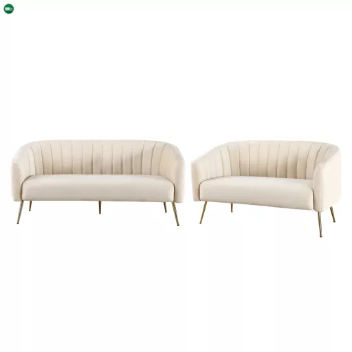 Design 3-as ülés kanapé, bézs Velvet szövet/gold króm-arany, BAGY