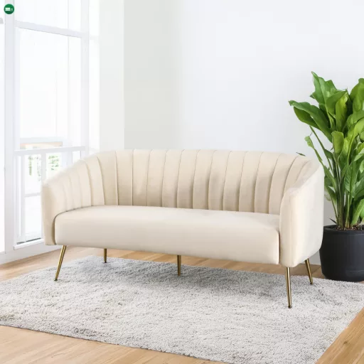 Design 3-as ülés kanapé, bézs Velvet szövet/gold króm-arany, BAGY