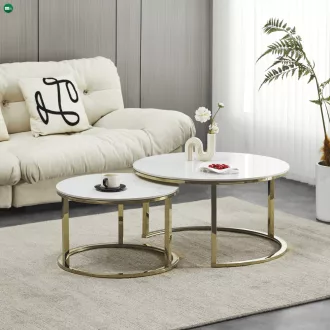   2 darabos dohányzóasztal szett, márvány imitáció/gold króm-arany, DEVNET 3 NEW