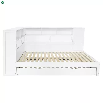 Ágy polcokkal és pótággyal, fehér, 90x200, LENDON