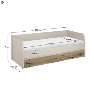 Ágy, 90x200, kasmír/evoke tölgy, KAROS 2S