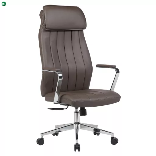 Irodai szék, szürkésbarna ekobőr/króm, teherbírás 150 kg, ELADIO