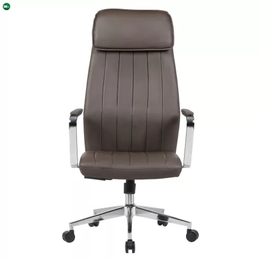 Irodai szék, szürkésbarna ekobőr/króm, teherbírás 150 kg, ELADIO