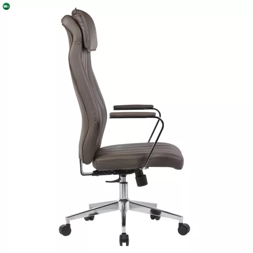 Irodai szék, szürkésbarna ekobőr/króm, teherbírás 150 kg, ELADIO