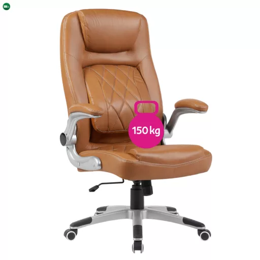 Irodai szék, barna ekobőr/ezüst, teherbírás 150 kg, GREKO