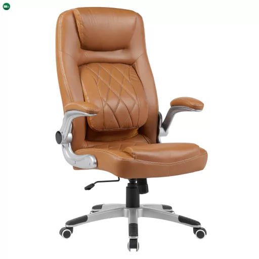 Irodai szék, barna ekobőr/ezüst, teherbírás 150 kg, GREKO