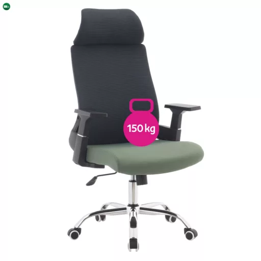 Irodai szék, sötétszürke/zöld/króm, teherbírás 150 kg, HOLGER