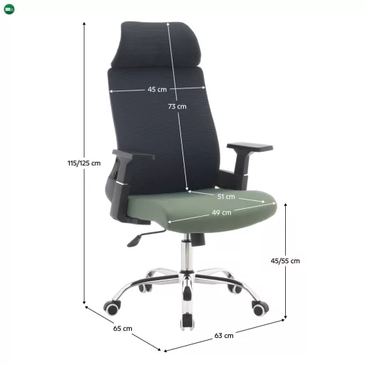 Irodai szék, sötétszürke/zöld/króm, teherbírás 150 kg, HOLGER