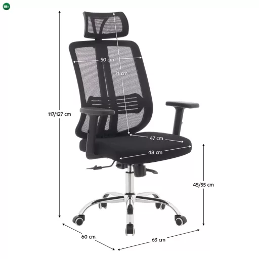 Irodai szék, fekete/króm, teherbírás 150 kg, DUVAL