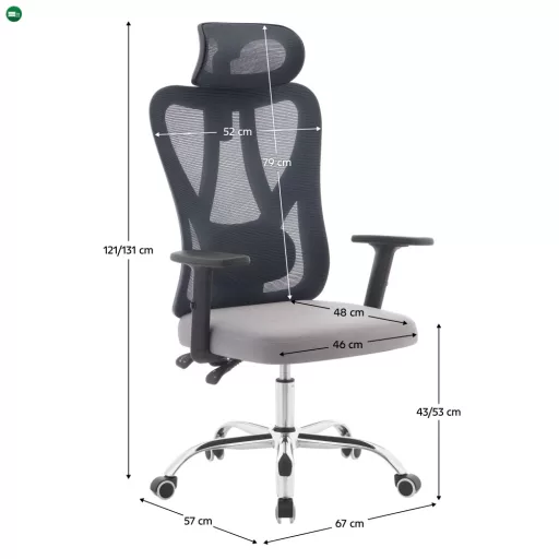 Irodai szék, sötétszürke/világosszürke/króm, teherbírás 150 kg, ADEMIR