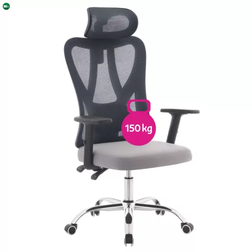 Irodai szék, sötétszürke/világosszürke/króm, teherbírás 150 kg, ADEMIR