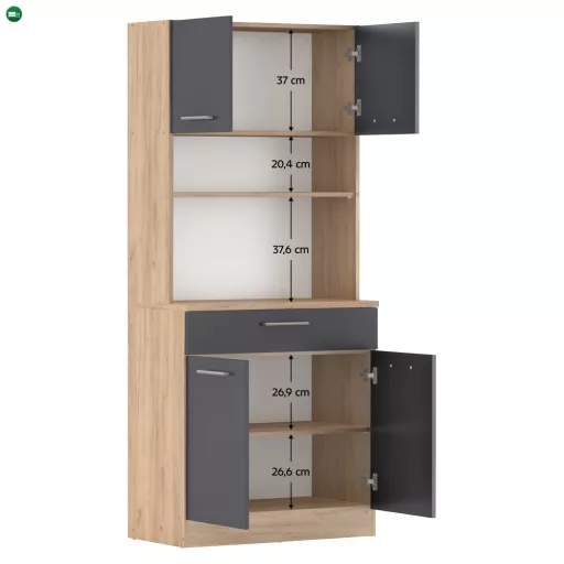 Négyajtós szekrény, artisan tölgy/grafit, DOMIS NEW