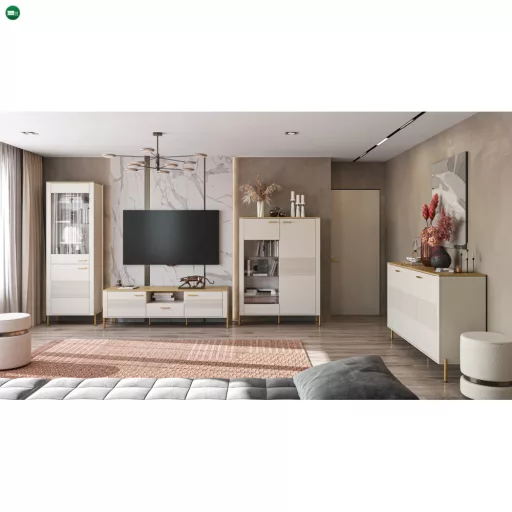 Alacsony vitrin, kasmír/kő tölgy, RUNOL 1D1W