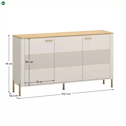 Komód, kasmír/kő tölgy, RUNOL 3D
