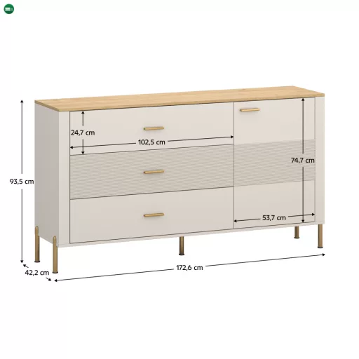 Komód, kasmír/kő tölgy, RUNOL 1D3S