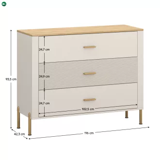Komód, kasmír/kő tölgy, RUNOL 3S