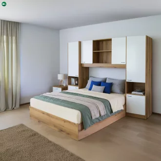   Ágy felépítménnyel, 160x200, fehér magasfényű HG, MILAGA