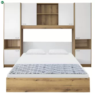   Ágy felépítménnyel, 160x200, fehér magasfényű HG, MILAGA