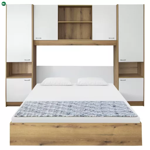 Ágy felépítménnyel, 160x200, fehér magasfényű HG, MILAGA