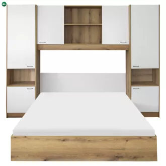   Ágy felépítménnyel, 160x200, fehér magasfényű HG, MILAGA