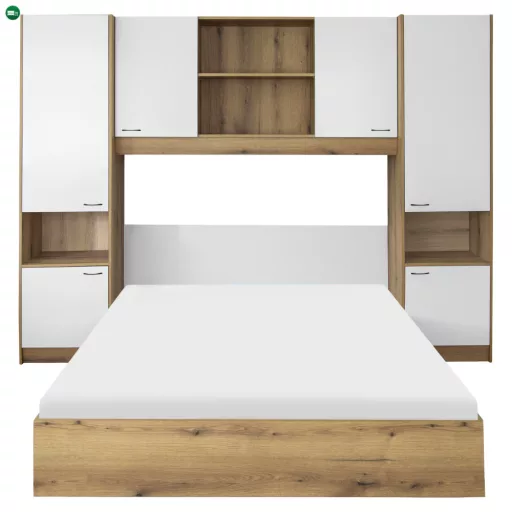 Ágy felépítménnyel, 160x200, fehér magasfényű HG, MILAGA