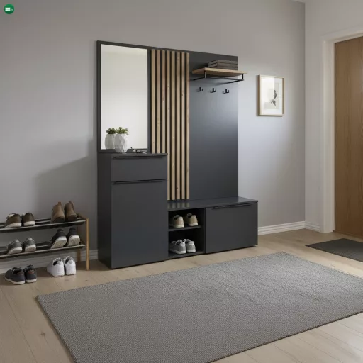 Előszobafal, antracit extra magasfényű HG/artisan tölgy, ALIVA V2