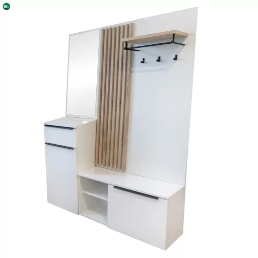 Előszobafal, fehér extra magasfényű HG/artisan tölgy, ALIVA V2