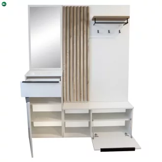   Előszobafal, fehér extra magasfényű HG/artisan tölgy, ALIVA V2