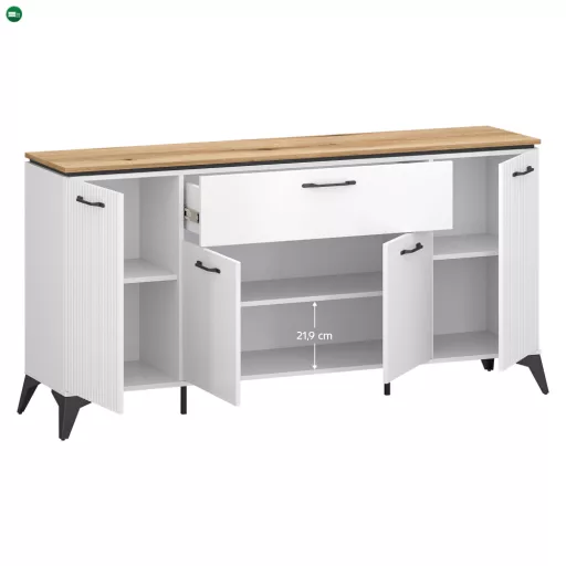 Komód, fehér/evoke tölgy, VELIS 4D1S