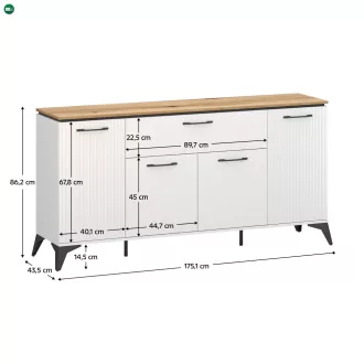Komód, fehér/evoke tölgy, VELIS 4D1S