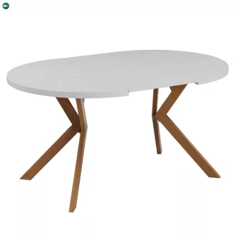   Kihúzható étkezőasztal, fehér/tölgy, 100-250x75,5 cm, LUKOS