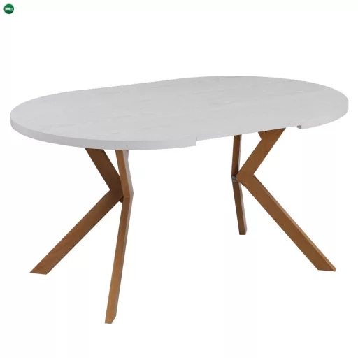 Kihúzható étkezőasztal, fehér/tölgy, 100-250x75,5 cm, LUKOS