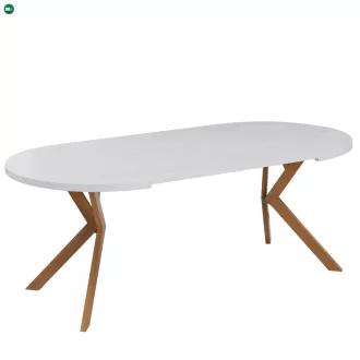  Kihúzható étkezőasztal, fehér/tölgy, 100-250x75,5 cm, LUKOS