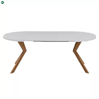   Kihúzható étkezőasztal, fehér/tölgy, 100-250x75,5 cm, LUKOS