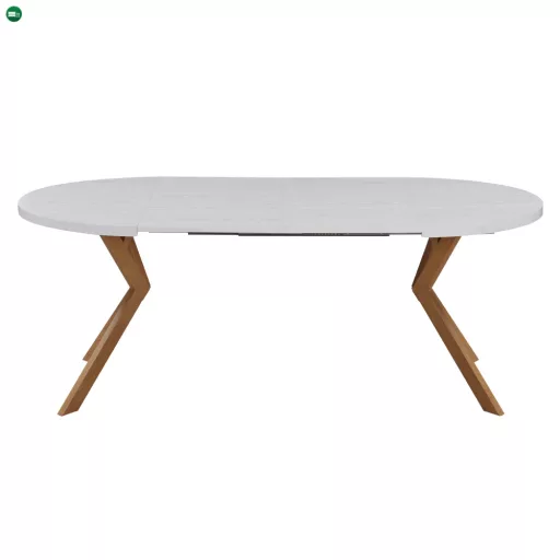 Kihúzható étkezőasztal, fehér/tölgy, 100-250x75,5 cm, LUKOS