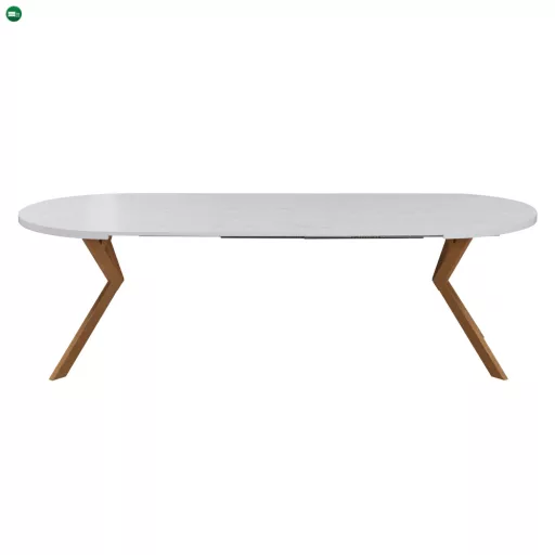 Kihúzható étkezőasztal, fehér/tölgy, 100-250x75,5 cm, LUKOS