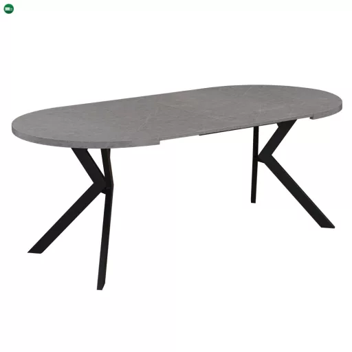 Kihúzható étkezőasztal, világos beton/fekete, 100-250x75,5 cm, LUKOS