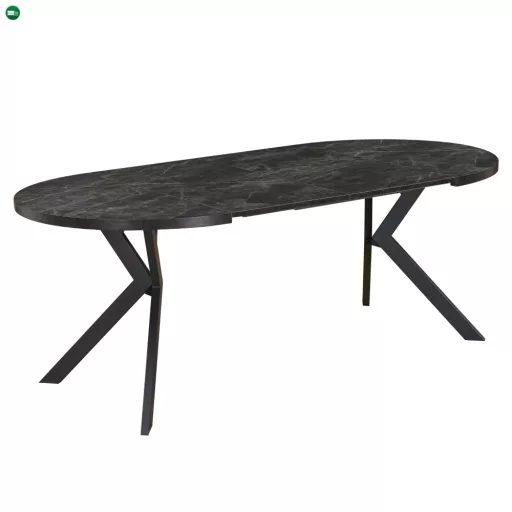 Kihúzható étkezőasztal, sötét beton/fekete, 100-250x75,5 cm, LUKOS
