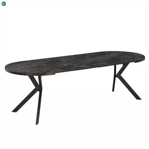Kihúzható étkezőasztal, sötét beton/fekete, 100-250x75,5 cm, LUKOS