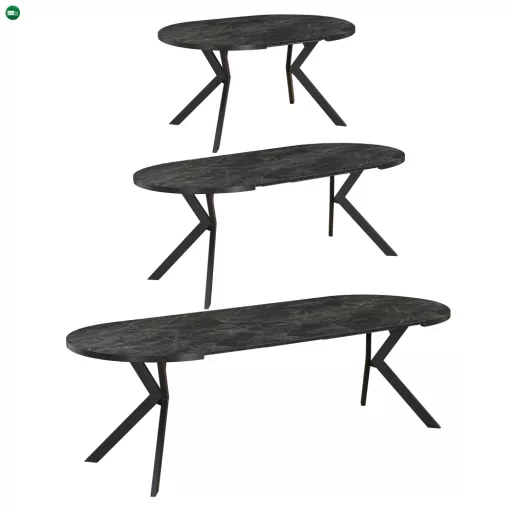 Kihúzható étkezőasztal, sötét beton/fekete, 100-250x75,5 cm, LUKOS