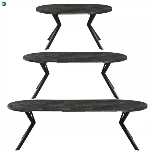 Kihúzható étkezőasztal, sötét beton/fekete, 100-250x75,5 cm, LUKOS