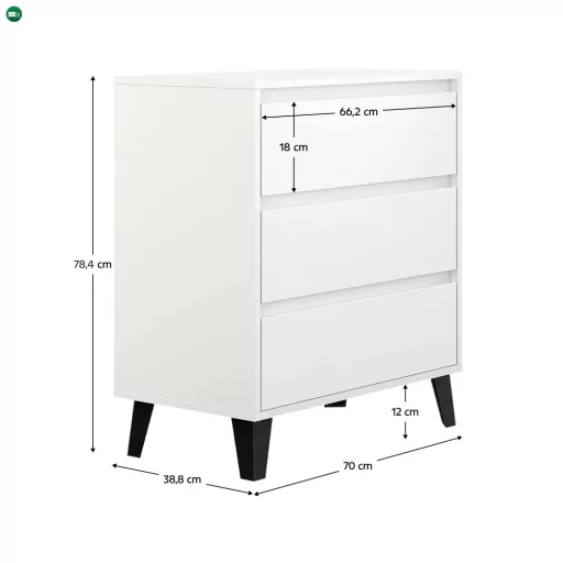 Komód, fehér, BOGAN NEW 3S70