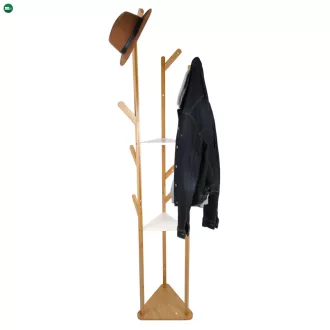 Akasztó polcokkal, fehér/bambusz, GAEL