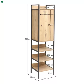 Polc szekrénnyel, tölgy/fekete, LORVA