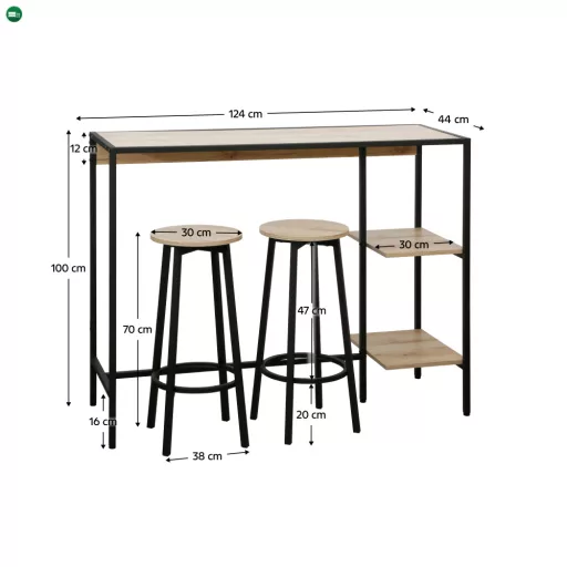 Bárszett 1+2, tölgy/fekete, POHOS