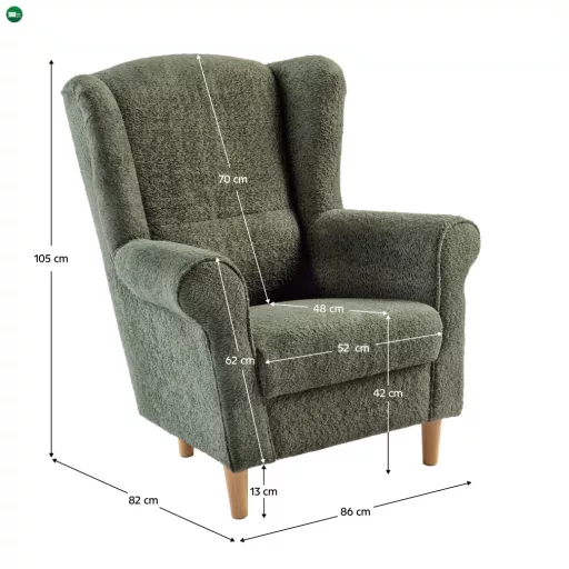Füles fotel, zöld szövet Coral, CHARLOT