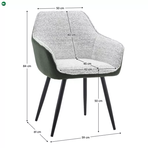 Dizájnos fotel, zöld/világosszürke melír/fekete, KATRIEL