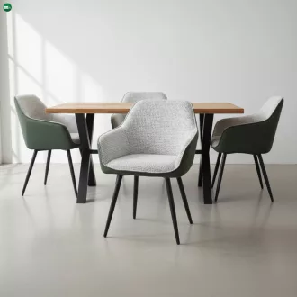   Dizájnos fotel, zöld/világosszürke melír/fekete, KATRIEL
